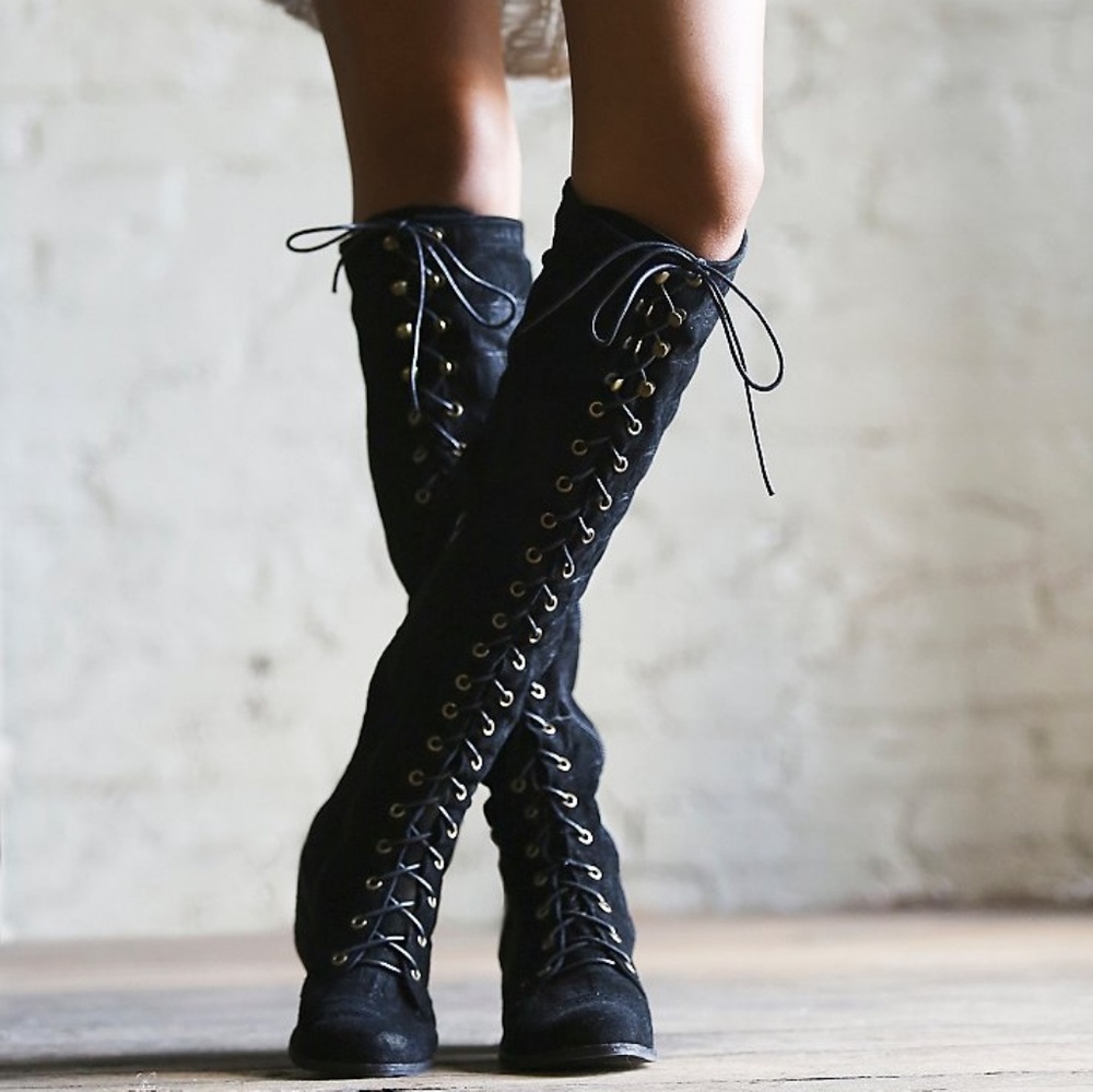 Free People Joe Knee High Lace Up Boots